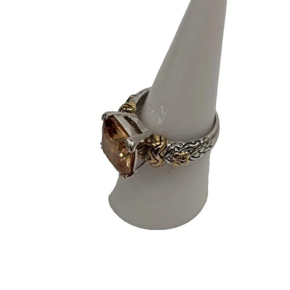 Barbara Bixby Sterling Silver 18k Gold Oval Citrine Floral Flower Ring Size 7